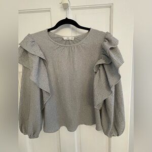Mango Gray Textured Ruffle Blouse